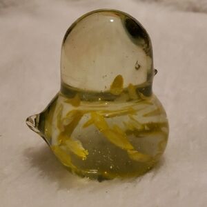 Vintage Lefton Art Glass Bird Figurine with Yellow Accents